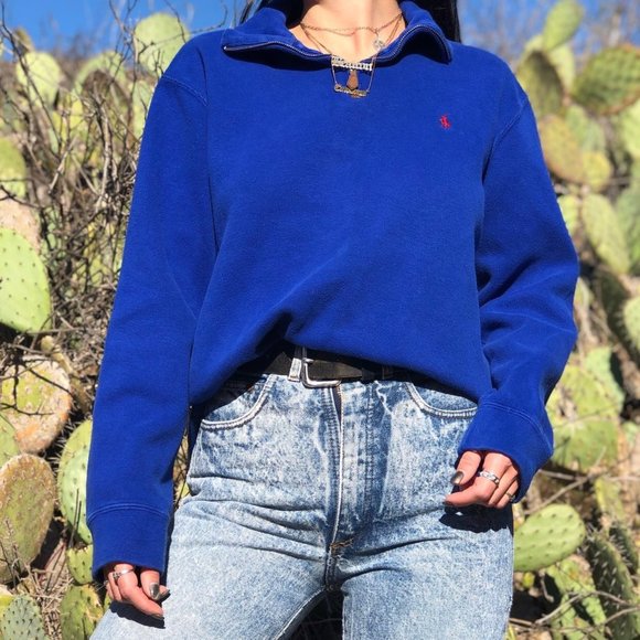 Ralph Lauren Tops - POLO RALPH LAUREN 100% Cotton Half Zip Vintage Blue Sweater